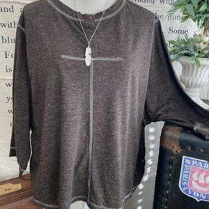DG2 Diane Gilman Metallic Downtime Boxy Stretch Knit Top T-Shirt Espresso 2X